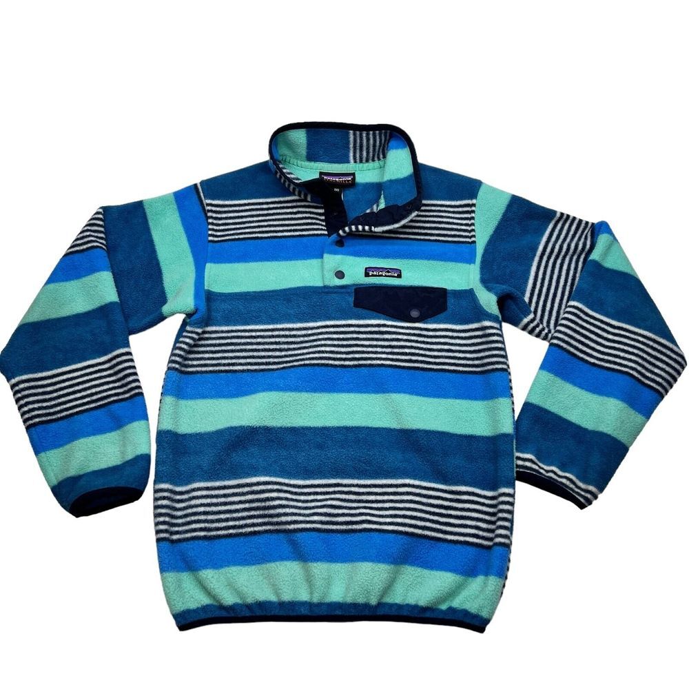 Patagonia Synchilla Womens XXS Snap-R Pullover Lightweight‎ Sweater Striped Blue